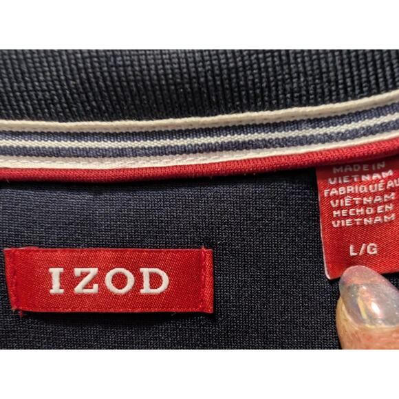 Izod Mens Large 1/4 Zip Pullover Jacket Navy Red White Blue Casual - Picture 2 of 8